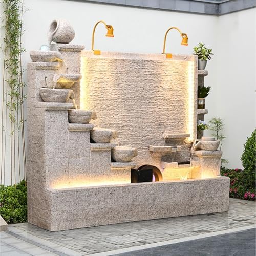Modern 66ft Cement Fountain with LED Light and Tiered Design