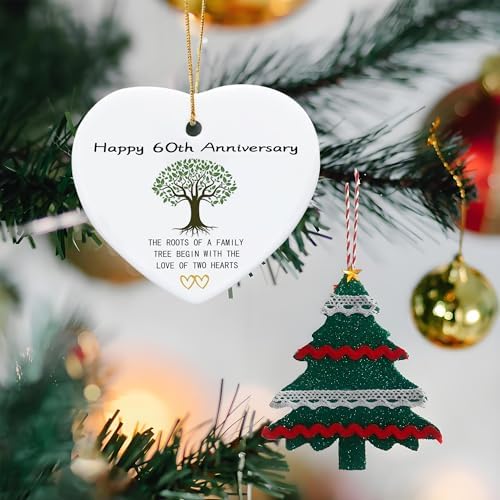60th Anniversary Heart Shaped Ceramic Ornament Keepsake
