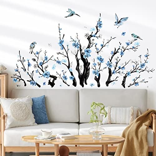 Wondever Blossom Blue Floral Wall Decals
