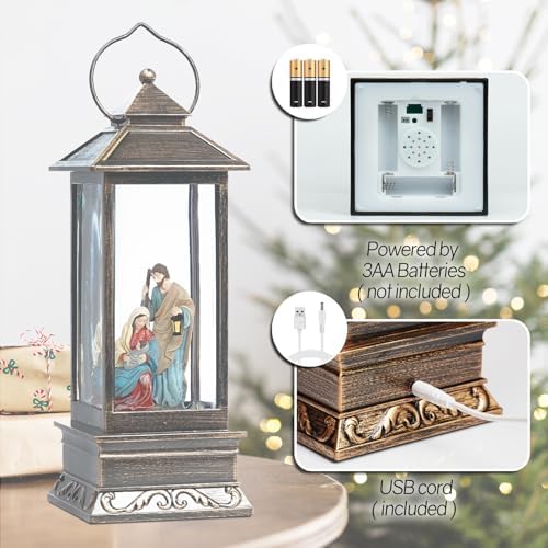 12 Inch Christmas Snow Globe Lantern with Nativity Scene