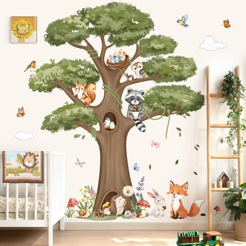 Decalmile Woodland Animals Tree Wall Stickers