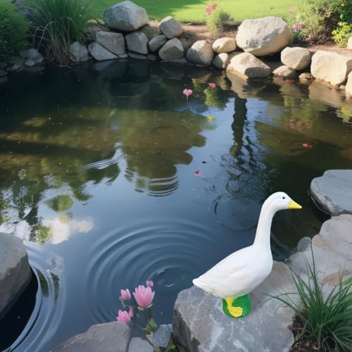 Large White Goose Statue 17 Inch Resin Garden Decor