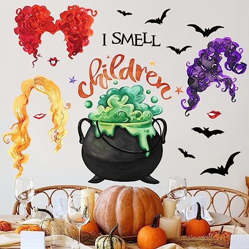 Mfault Halloween Wall Decals Stickers with Witch Bat and Children Designs