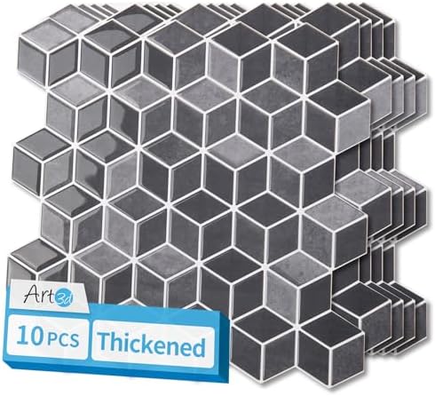 Art3d 10-Sheet Peel and Stick Backsplash Tiles Graphite Gray