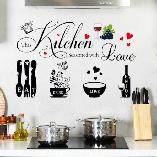 Kitchen Wall Decals with Love Messages and Kitchen Utensils