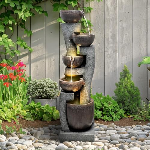 SunJet 437 Inch Modern Water Fountain with 5 Tiers and Lights