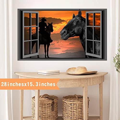 Black Horse Wall Sticker 3D Fake Window Farm Animal Decal
