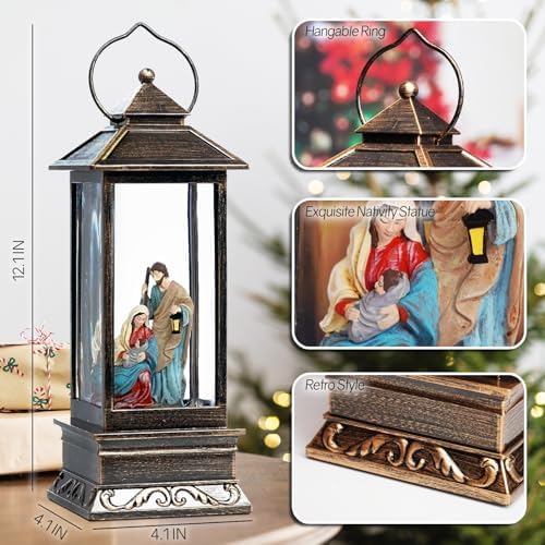 12 Inch Christmas Snow Globe Lantern with Nativity Scene