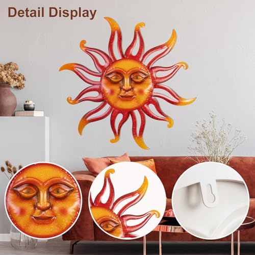 Retro 26 Inch Metal Sun Wall Art for Garden and Living Room