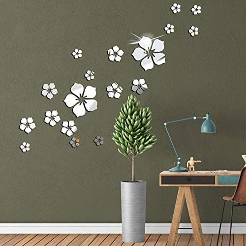 18pcs Acrylic Mirror Wall Sticker Decal 3D Flower Silver