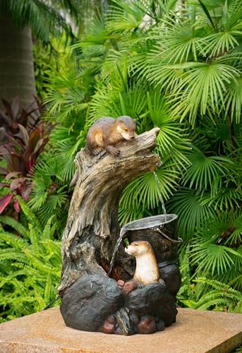 Whimsical Otter Water Fountain with Light and Pump Brown