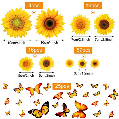 116 Piece 3D Sunflower Wall Stickers Set with Butterfly Decals