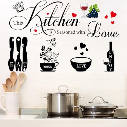Kitchen Wall Decals with Love Messages and Kitchen Utensils