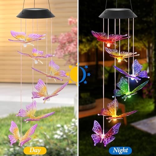 Solar Butterfly Wind Chimes with Color Changing Lights
