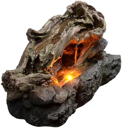 Outdoor Waterfall Fountain with LED Light and Natural Rocks