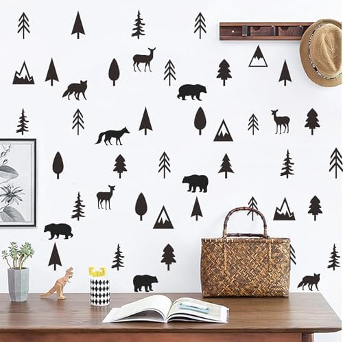 Woodland Animal Wall Stickers with Pine Tree and Mountain Decals