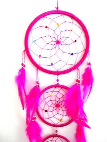 OMA Pink Dream Catcher with Feathers and Beads LARGE SIZE