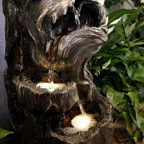 YZM 3-Tier Waterfall Fountain with LED Lights for Outdoor Use