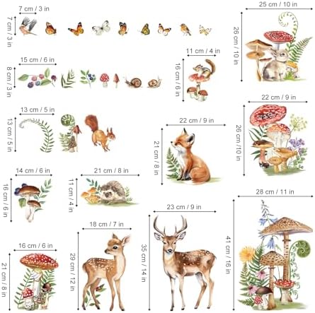 Decalmile Woodland Animals Wall Decals Deer Fox Mushroom Butterfly Stickers