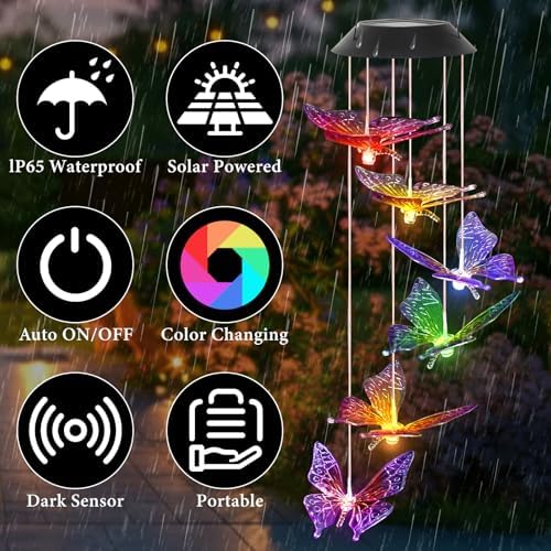 Solar Butterfly Wind Chimes with Color Changing Lights