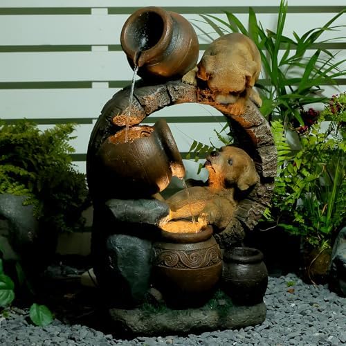29H Outdoor Garden Water Fountain with 3 Tier Cascading Bowls and Lights