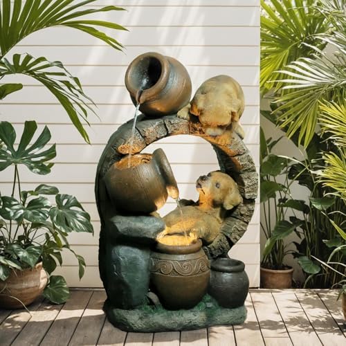 29H Outdoor Garden Water Fountain with 3 Tier Cascading Bowls and Lights