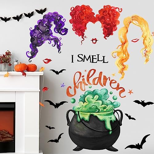 Mfault Halloween Wall Decals Stickers with Witch Bat and Children Designs