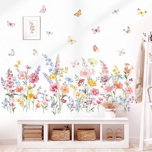 Decalmile Daisy Flower Wall Decals for Kids Room Decor