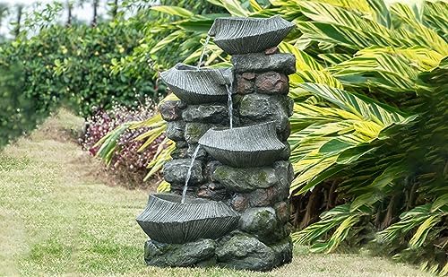 4-Tier Rock Bowl Water Fountain with LED Light