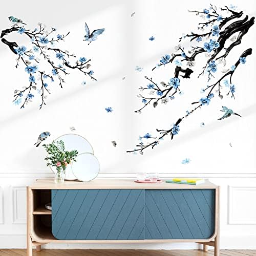 Wondever Blossom Blue Floral Wall Decals