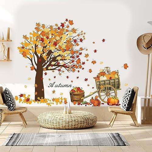 Fall Thanksgiving Wall Sticker with Maple Leaves and Pumpkins