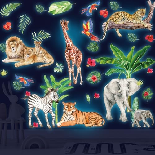 Glow in the Dark Jungle Animals Wall Decals Set
