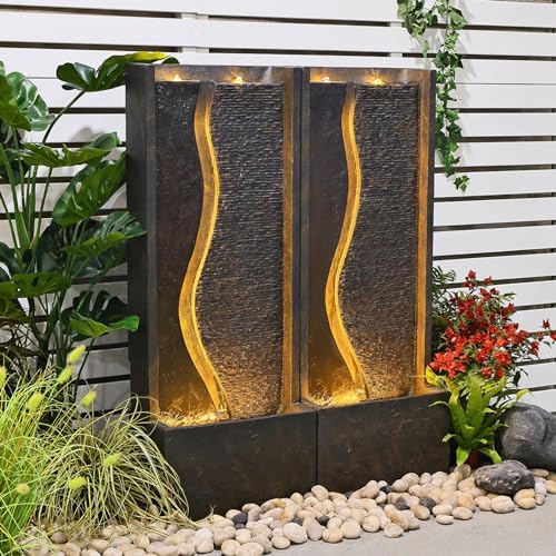 49 Inches Outdoor Water Fountain with LED Lights - Rusty Dark Gray