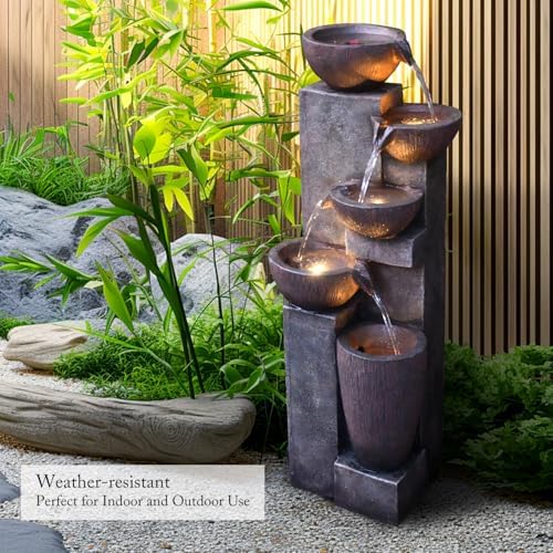 SunJet 5-Tier Indoor Outdoor Water Fountain with LED Lights