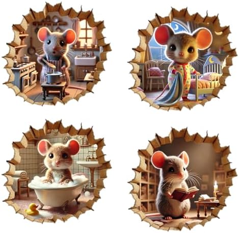 NEXIHOO 3D Mouse Hole Wall Decals Set of 4