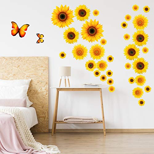 116 Piece 3D Sunflower Wall Stickers Set with Butterfly Decals