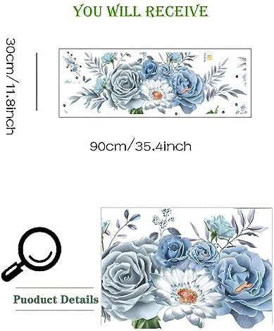Blue-Gray Peony Wall Stickers for Home Decor