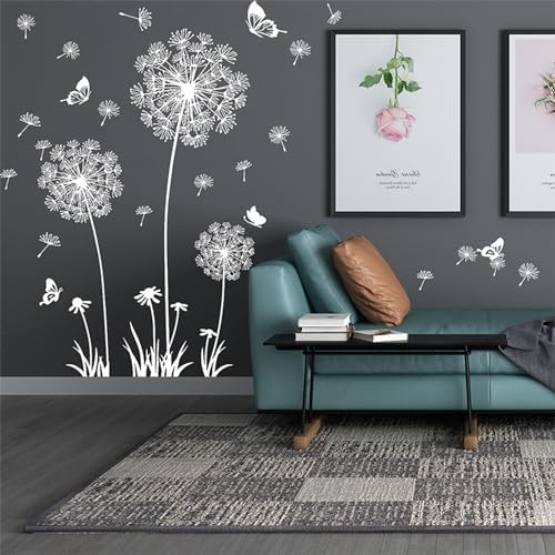 2 Set White Dandelion Wall Decals Peel and Stick
