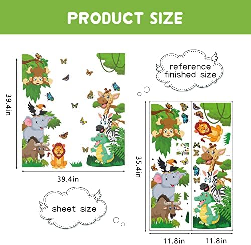 Supzone Jungle Animals Wall Stickers for Kids Bedroom Decor
