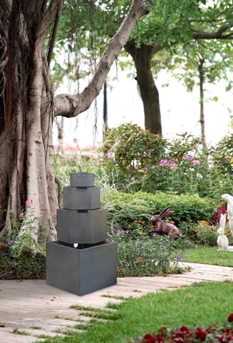 Four-Tier Gray Cement Block Water Fountain 41 Inches Tall