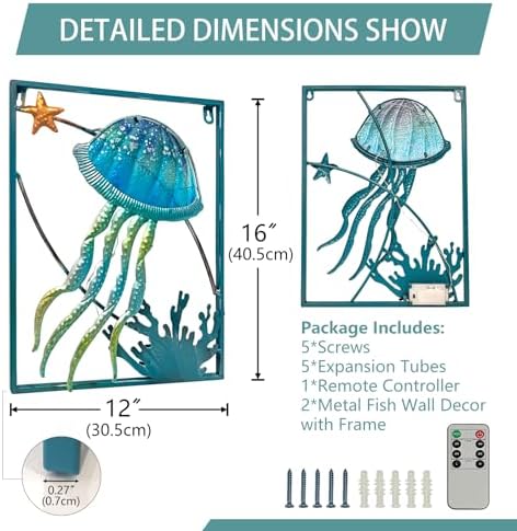 LIFFY Metal Jellyfish Wall Decor with LED Light