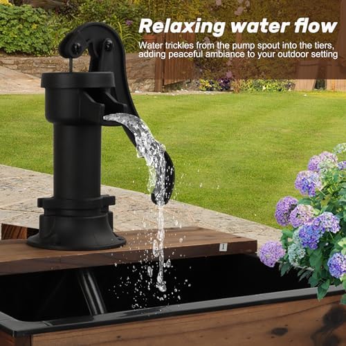 Outdoor Wooden Rectangular Pump Water Fountain with Flower Box