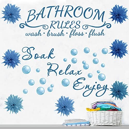 Zonon 2 Pieces Flower Style Blue Bathroom Wall Decals