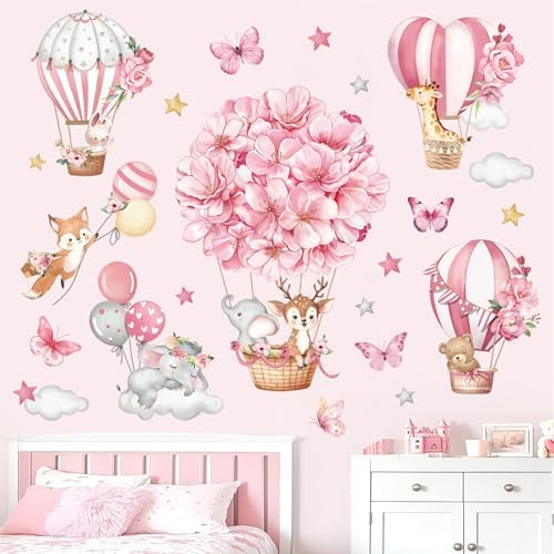 Decalmile Pink Balloon Animal Wall Stickers