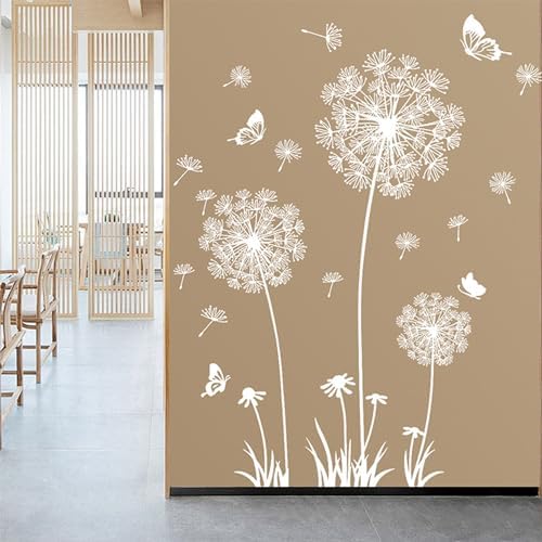 2 Set White Dandelion Wall Decals Peel and Stick