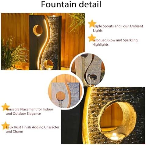 47 Inches Freestanding Fountain with LED Lights and Faux Rust Finish