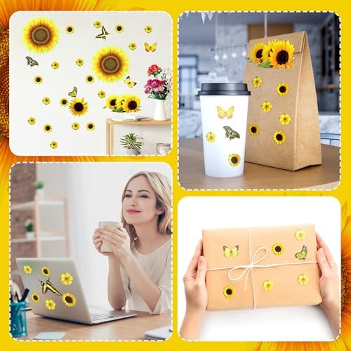 Outus 53 Pcs Sunflower Butterfly Wall Stickers