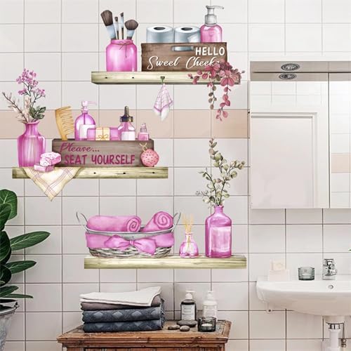 Pink Towel Shelf Wall Stickers for Bathroom Decor