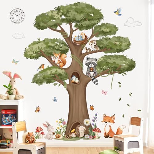 Decalmile Woodland Animals Tree Wall Stickers