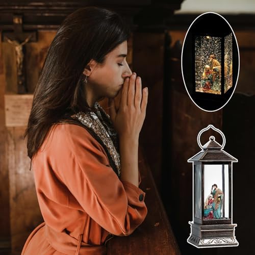 12 Inch Christmas Snow Globe Lantern with Nativity Scene